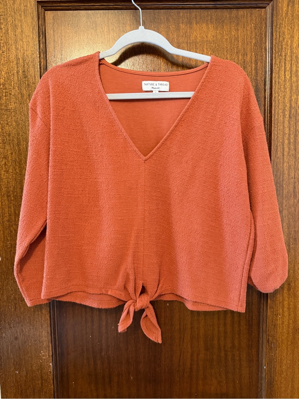 Madewell Rust-Orange V-Neck Tie-Front Sweater